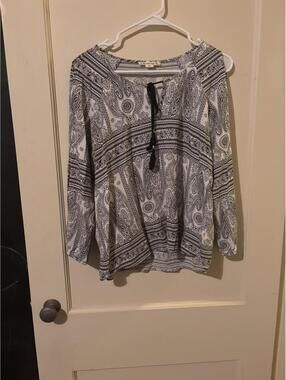 Ruff Hewn Women's Black and White Paisley Boho Blouse Size S